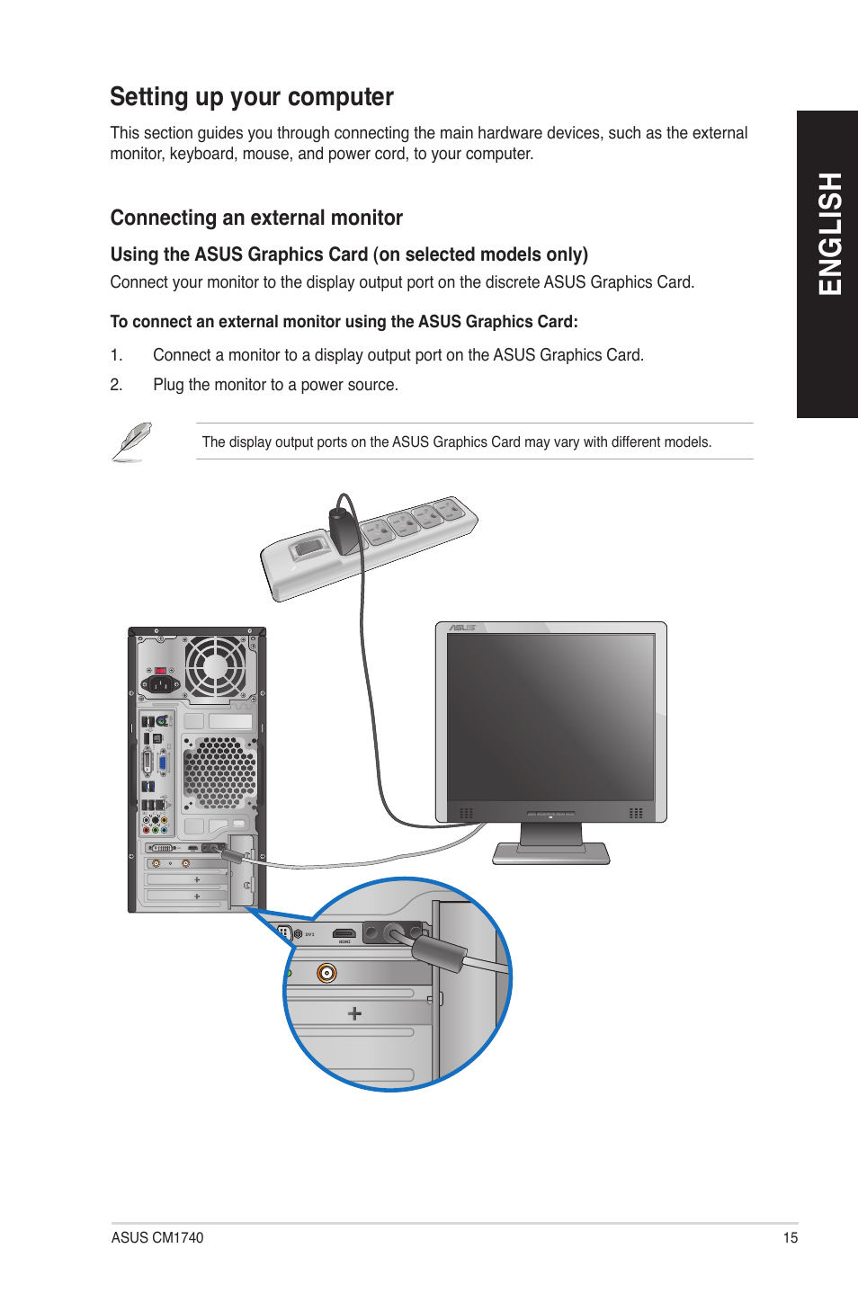 Setting up your computer, En gl is h en gl is h | Asus CM1740 User Manual | Page 15 / 70