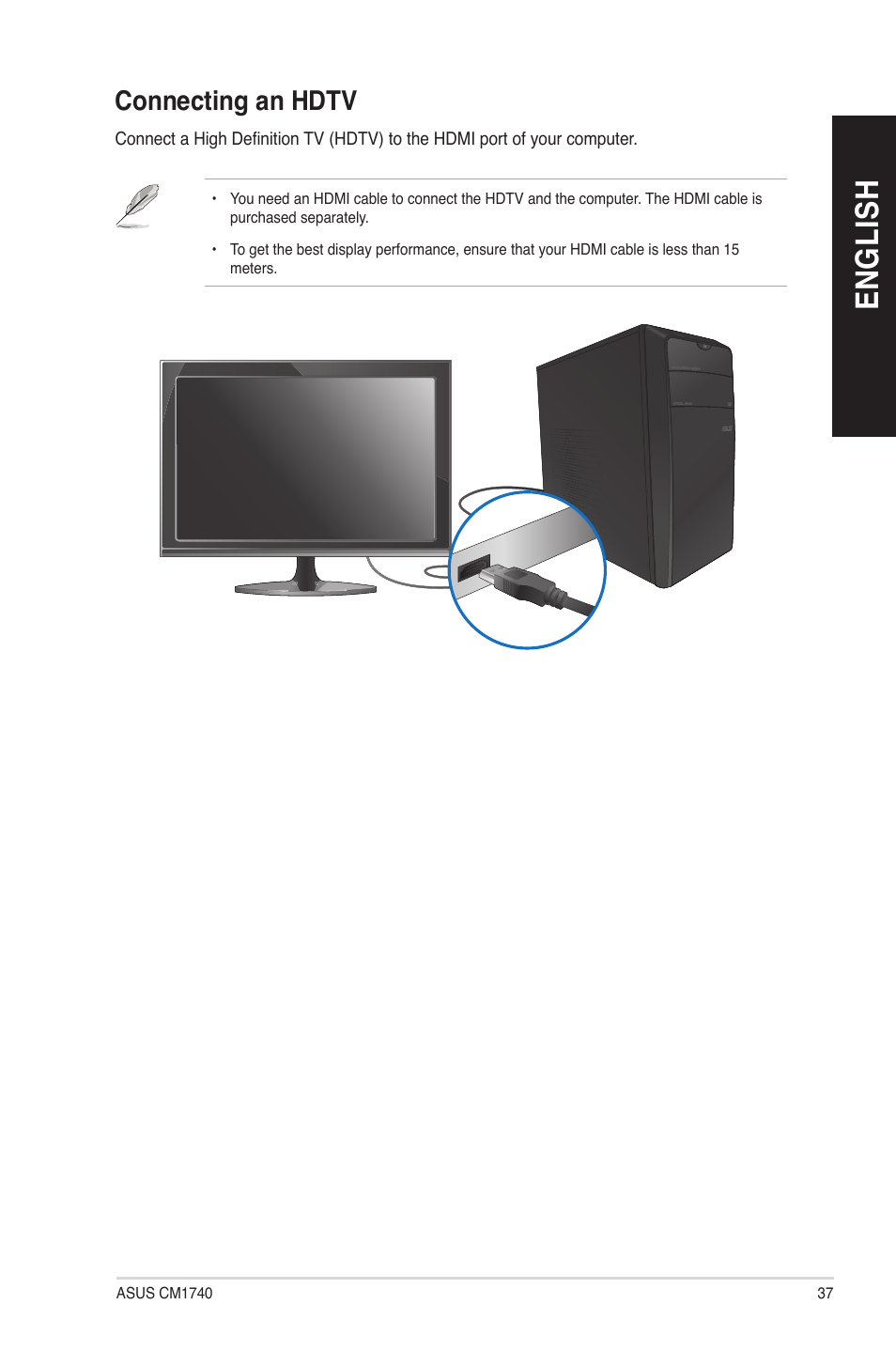 Connecting an hdtv, En gl is h en gl is h | Asus CM1740 User Manual | Page 37 / 70