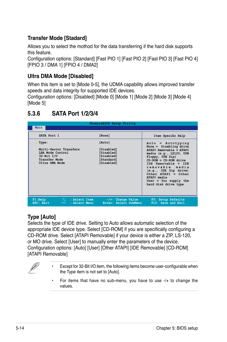 Transfer mode [stadard, Ultra dma mode [disabled, Type [auto | Asus RS260-E4/RX8 User Manual | Page 100 / 182