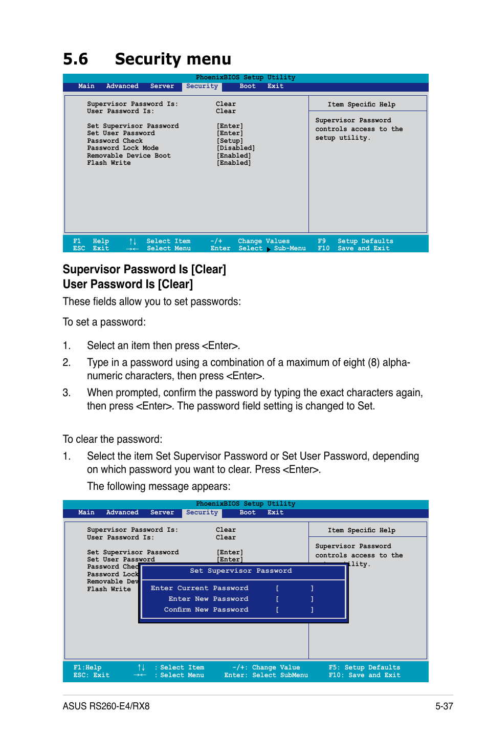 6 security menu | Asus RS260-E4/RX8 User Manual | Page 123 / 182