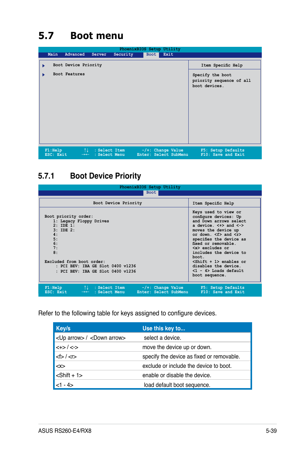 7 boot menu, 1 boot device priority | Asus RS260-E4/RX8 User Manual | Page 125 / 182