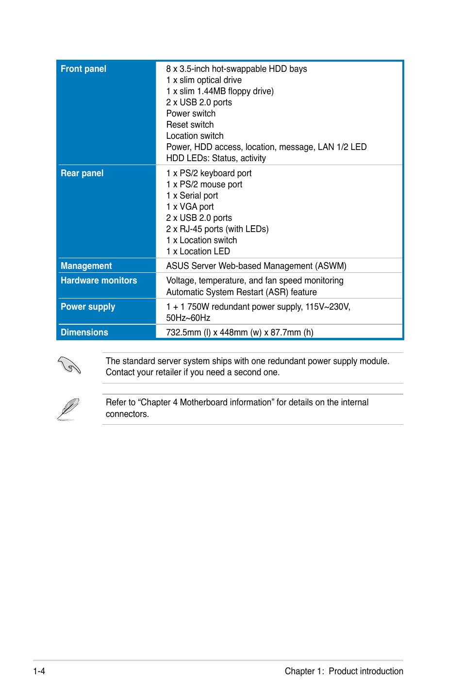 Asus RS260-E4/RX8 User Manual | Page 14 / 182