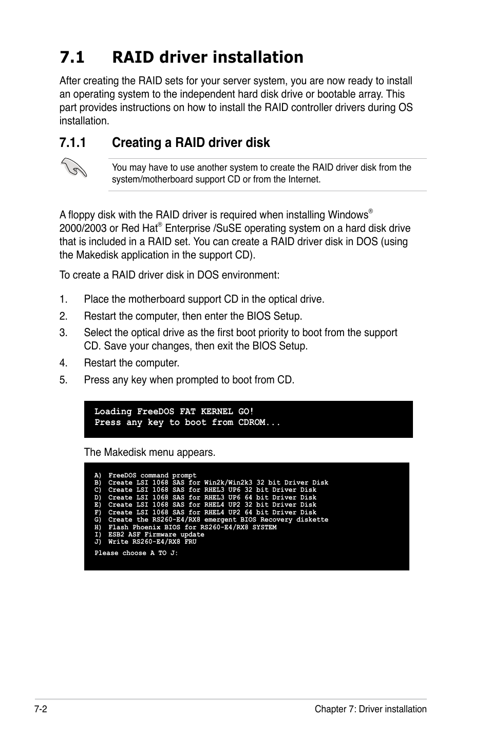 1 raid driver installation, 1 creating a raid driver disk | Asus RS260-E4/RX8 User Manual | Page 152 / 182