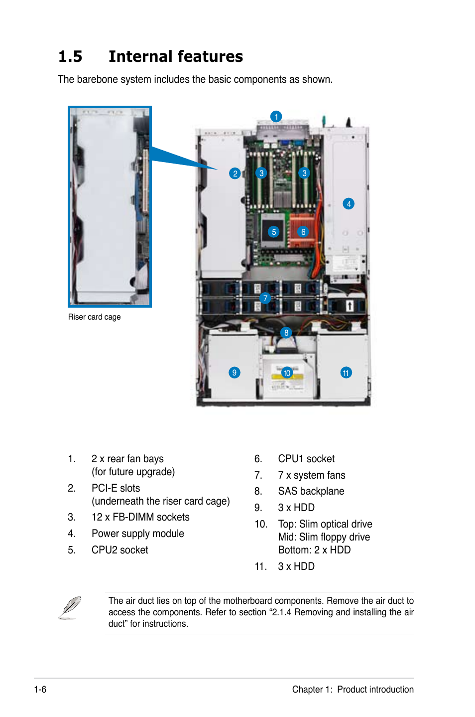 5 internal features | Asus RS260-E4/RX8 User Manual | Page 16 / 182