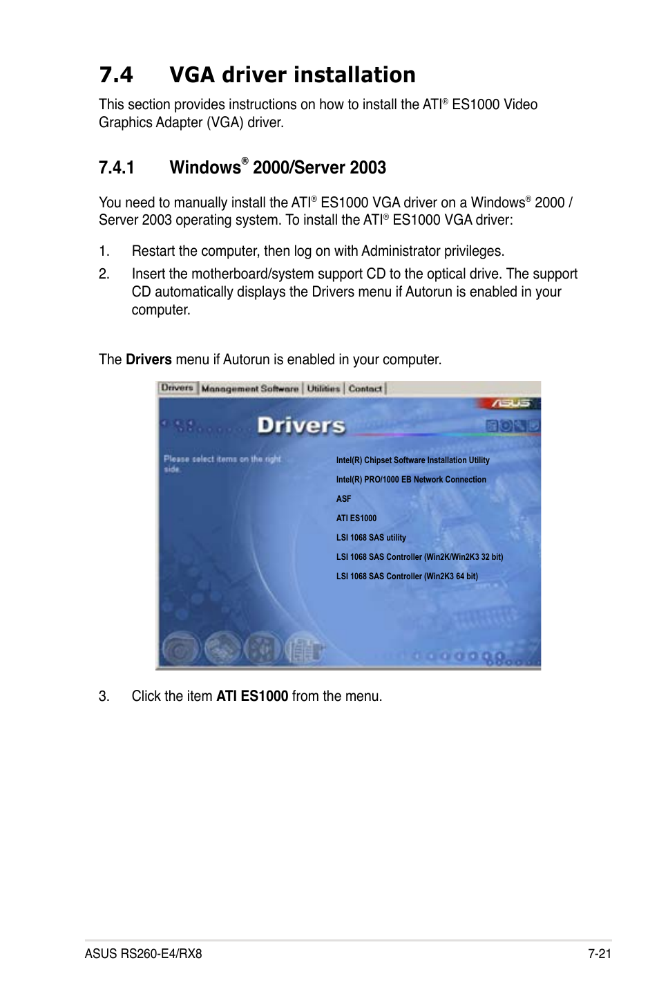 4 vga driver installation, 1 windows | Asus RS260-E4/RX8 User Manual | Page 171 / 182