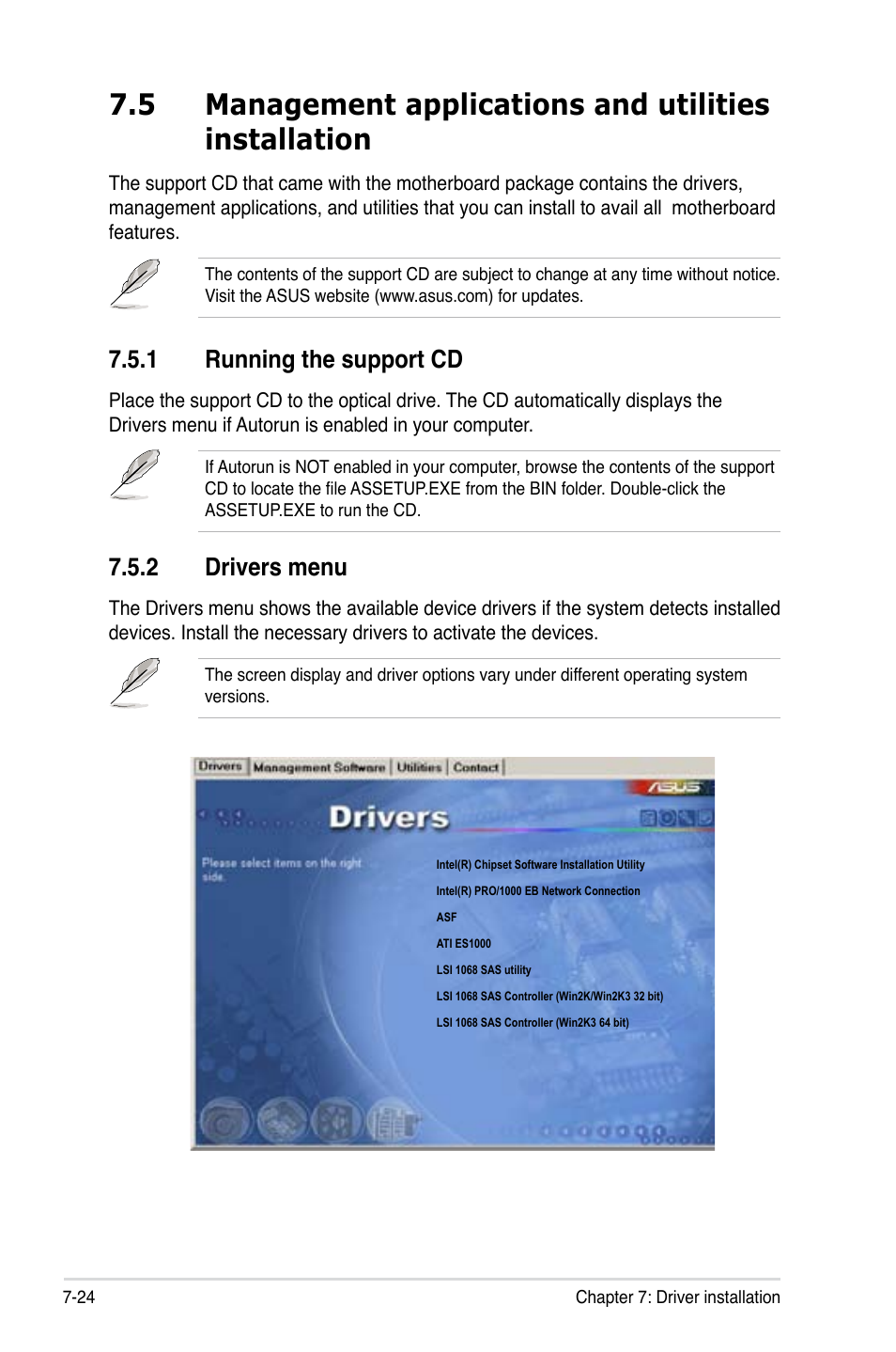 1 running the support cd, 2 drivers menu | Asus RS260-E4/RX8 User Manual | Page 174 / 182