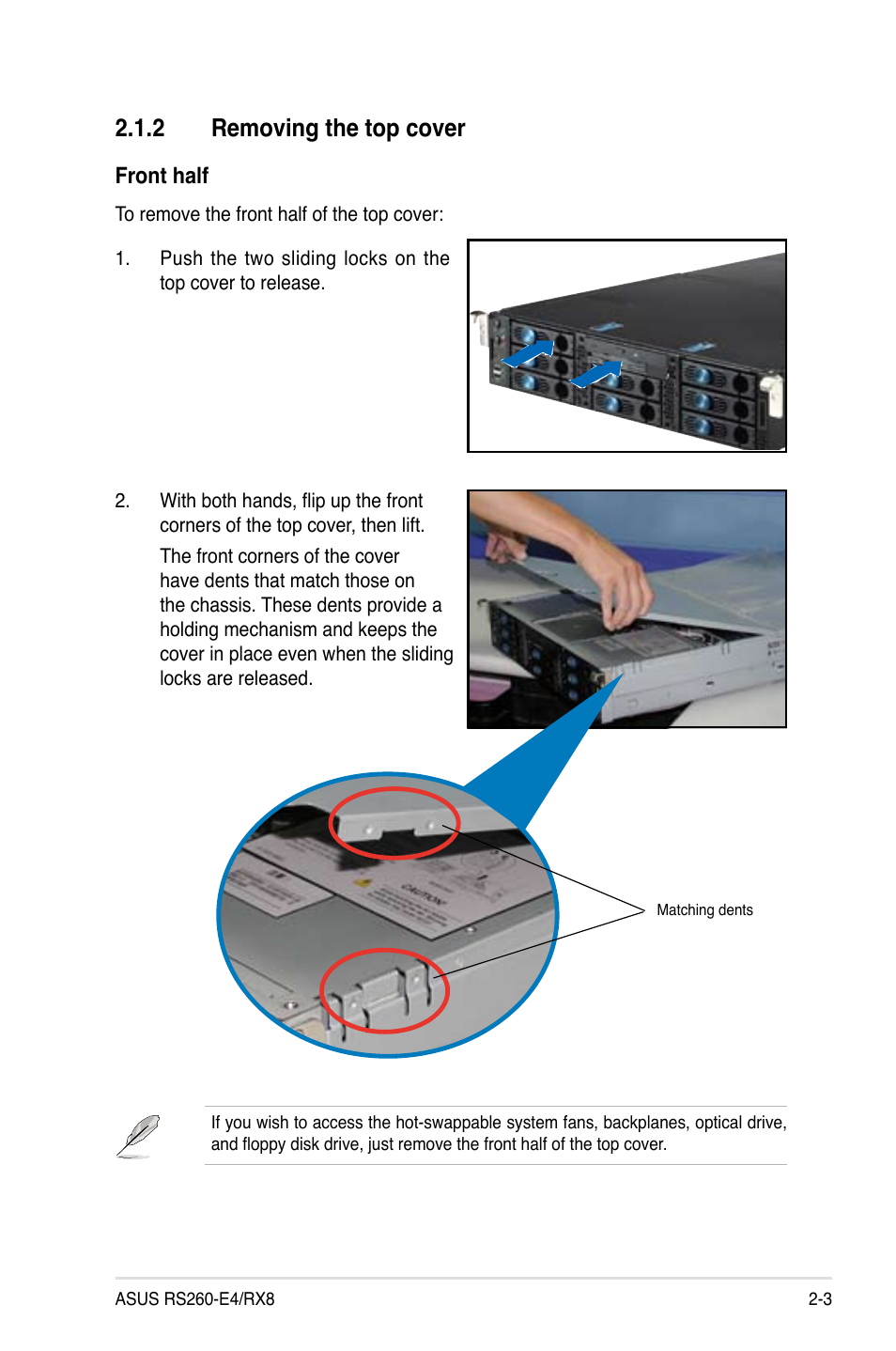 2 removing the top cover | Asus RS260-E4/RX8 User Manual | Page 23 / 182