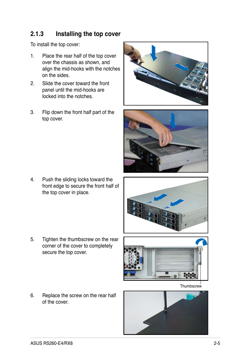 3 installing the top cover | Asus RS260-E4/RX8 User Manual | Page 25 / 182