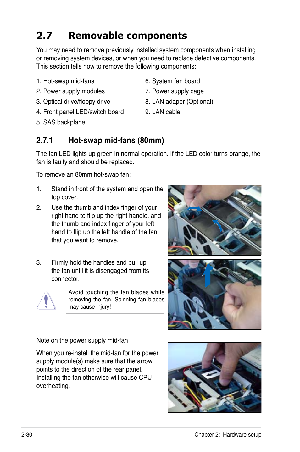 7 removable components, 1 hot-swap mid-fans (80mm) | Asus RS260-E4/RX8 User Manual | Page 50 / 182