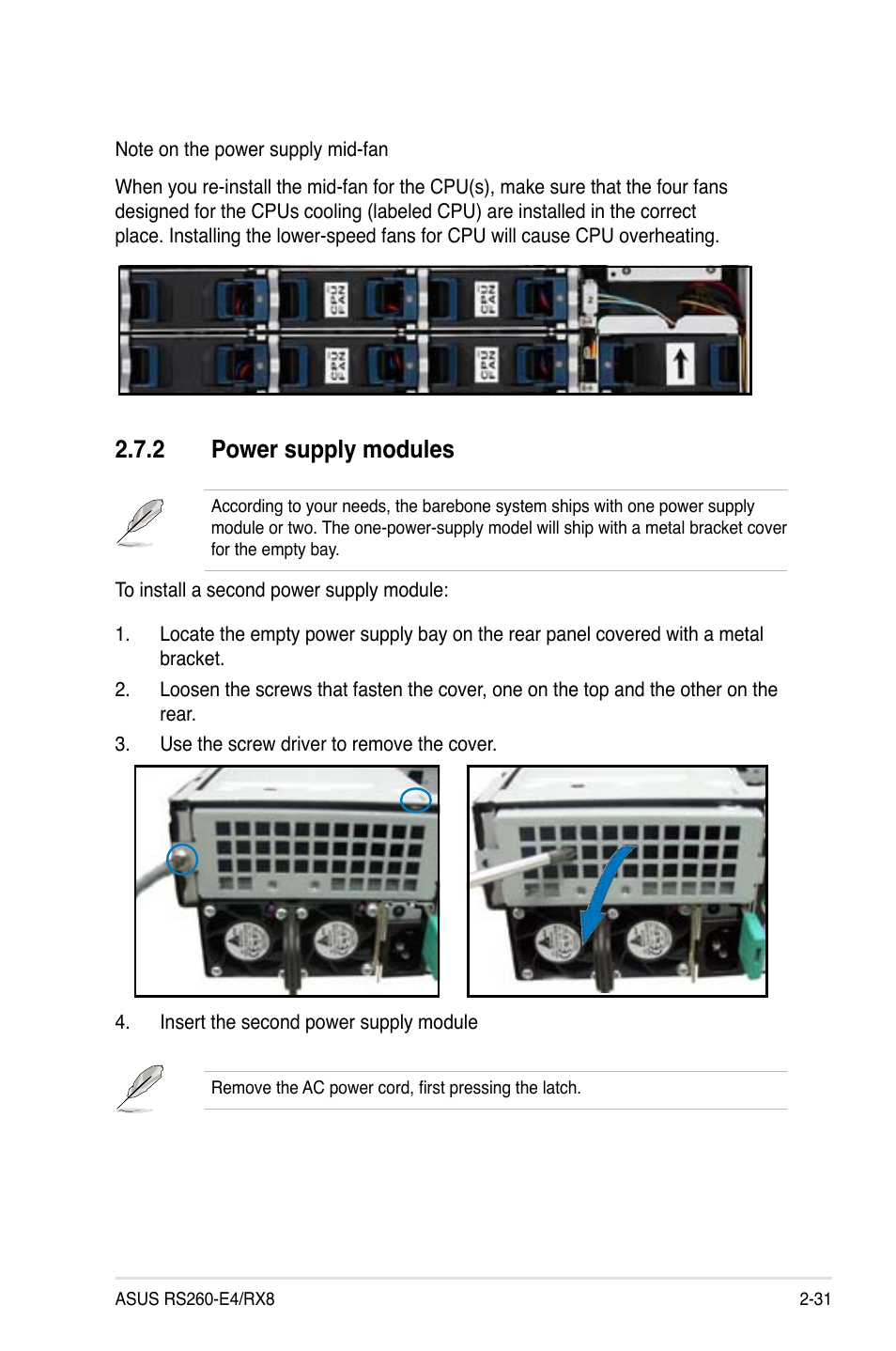 2 power supply modules | Asus RS260-E4/RX8 User Manual | Page 51 / 182