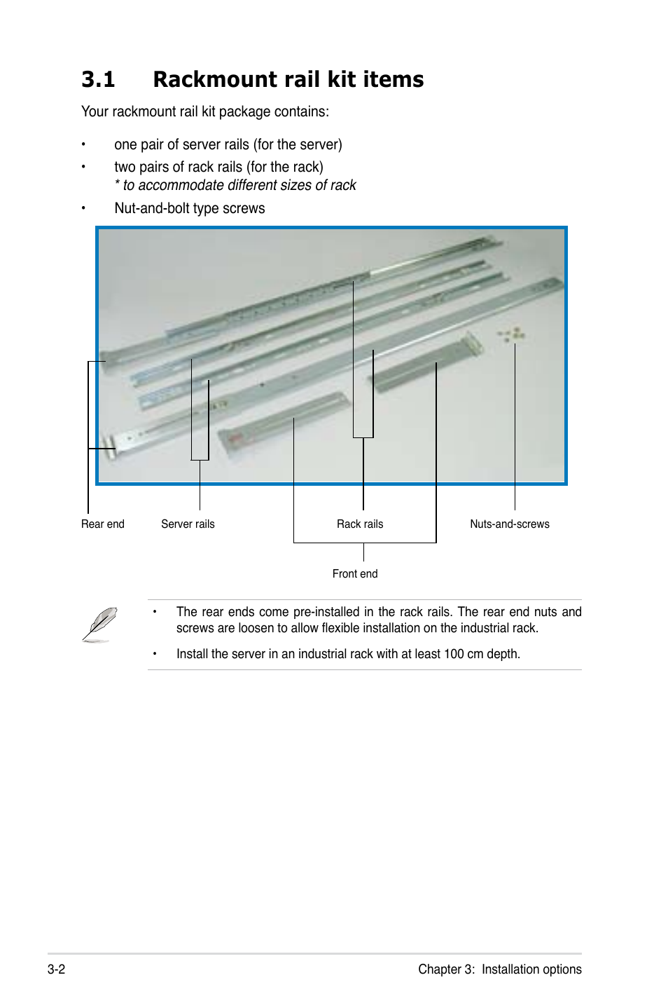 1 rackmount rail kit items | Asus RS260-E4/RX8 User Manual | Page 60 / 182