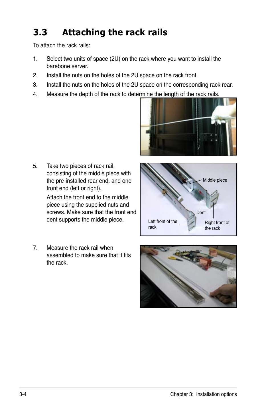 3 attaching the rack rails | Asus RS260-E4/RX8 User Manual | Page 62 / 182