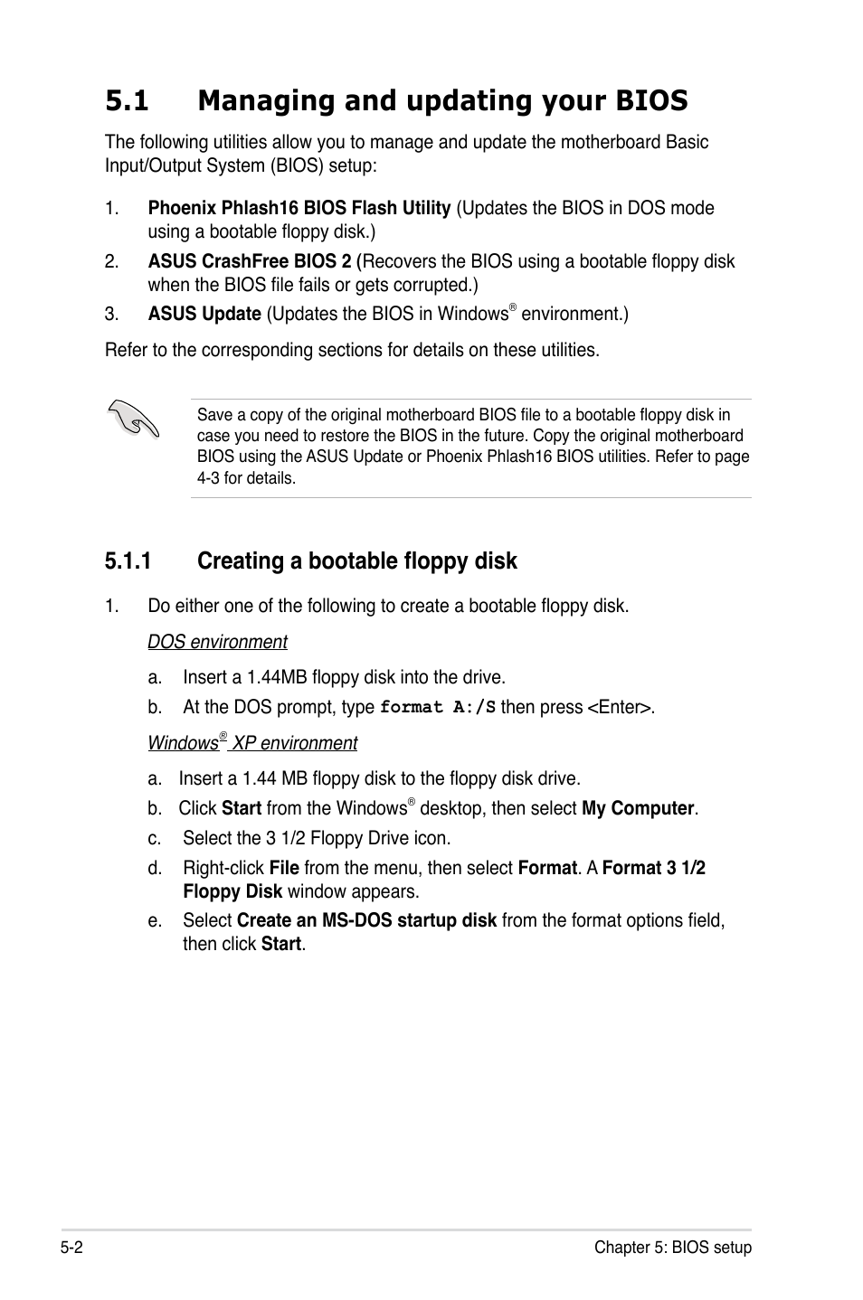 1 managing and updating your bios, 1 creating a bootable floppy disk | Asus RS260-E4/RX8 User Manual | Page 88 / 182