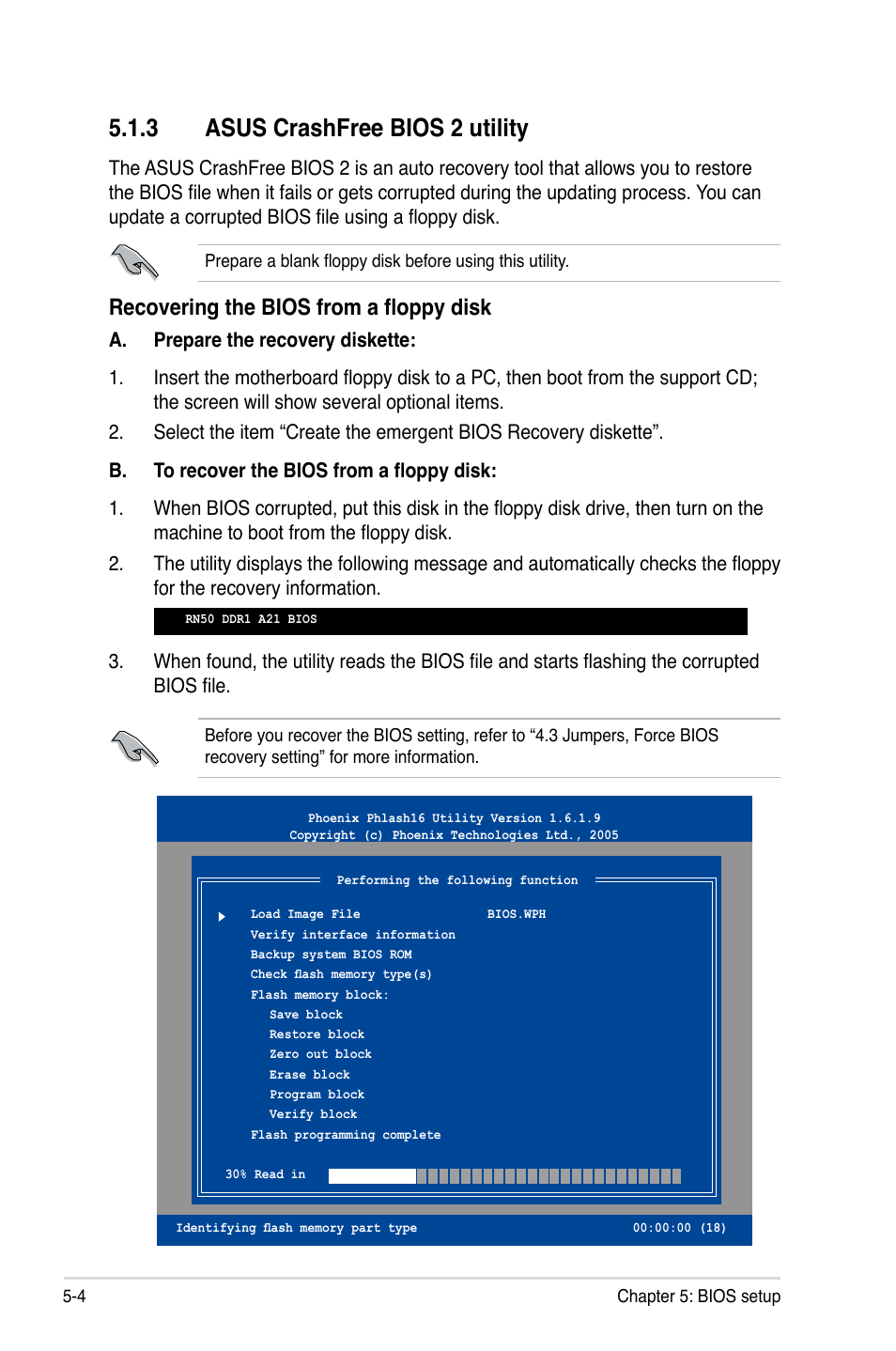 3 asus crashfree bios 2 utility, Recovering the bios from a floppy disk | Asus RS260-E4/RX8 User Manual | Page 90 / 182