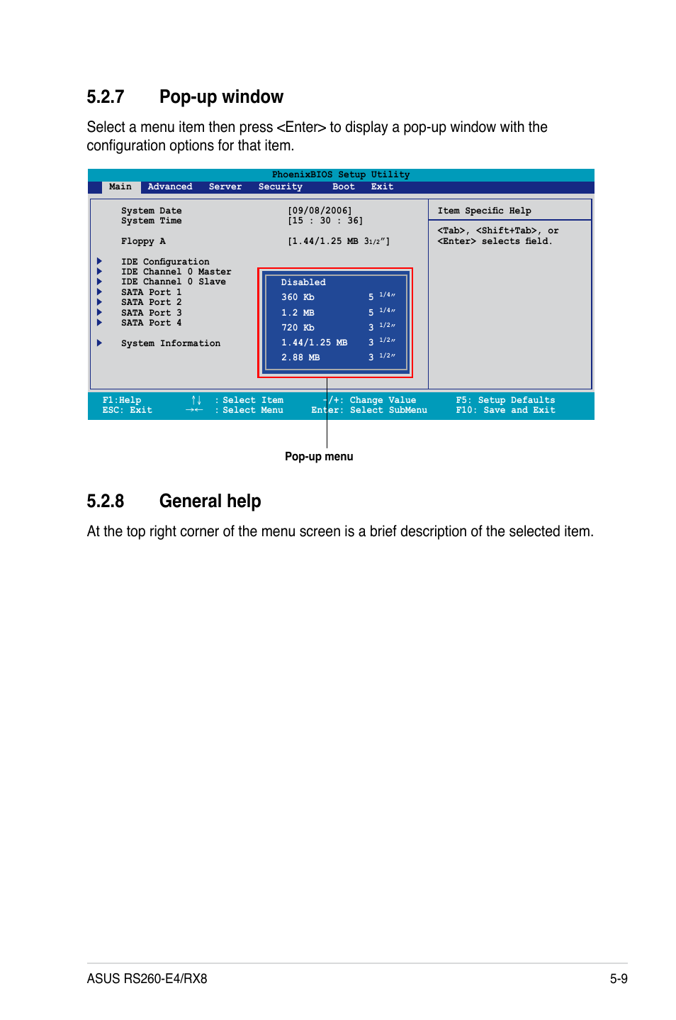 7 pop-up window, 8 general help | Asus RS260-E4/RX8 User Manual | Page 95 / 182