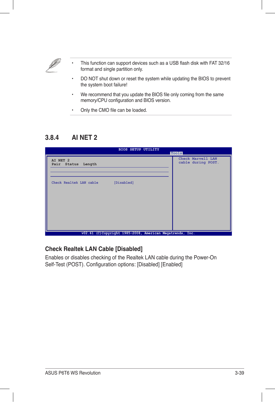 4 ai net 2, Ai net 2 -39, Check realtek lan cable [disabled | Asus P6T6 WS Revolution User Manual | Page 105 / 184