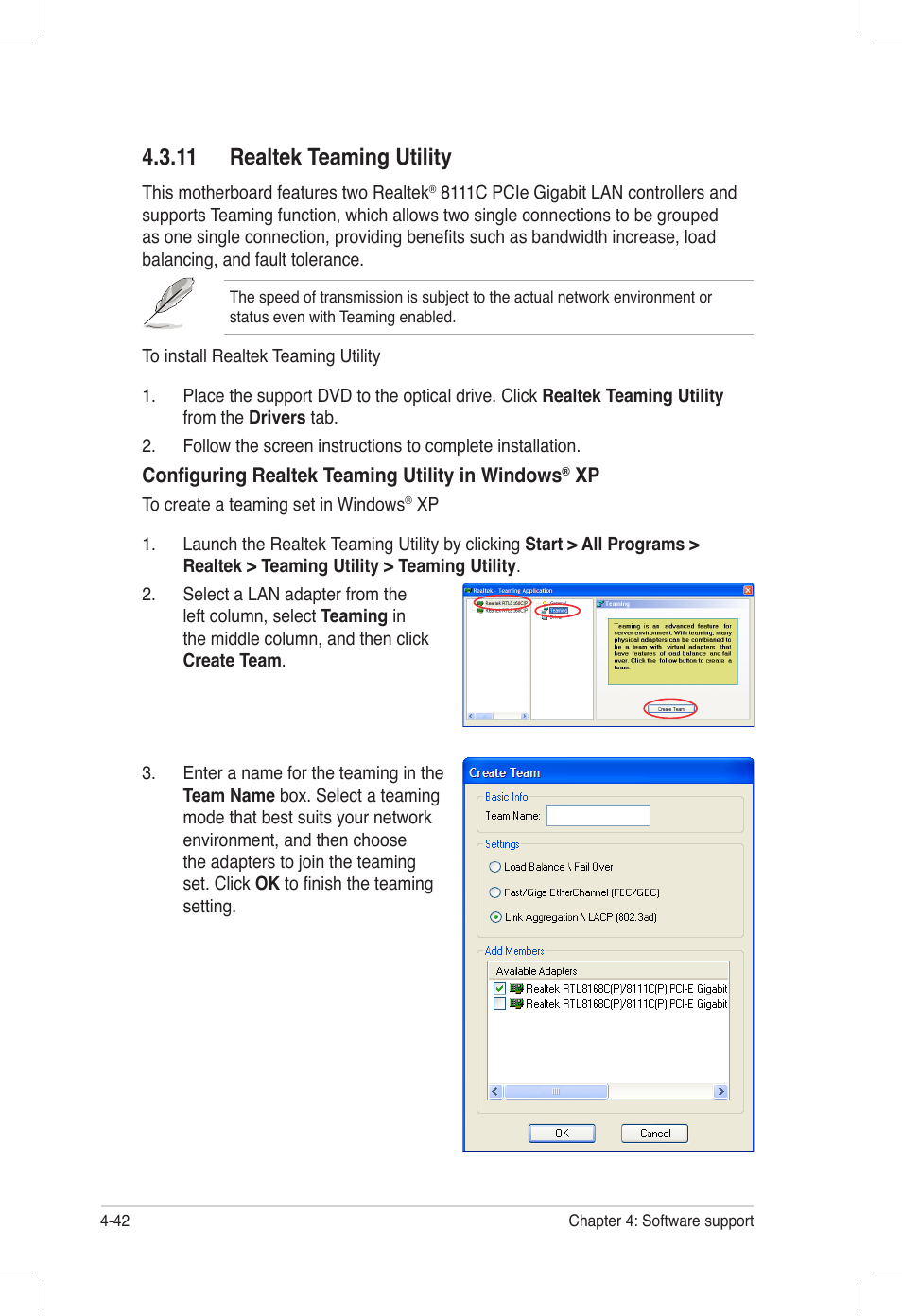 11 realtek teaming utility, 11 realtek teaming utility -42 | Asus P6T6 WS Revolution User Manual | Page 150 / 184