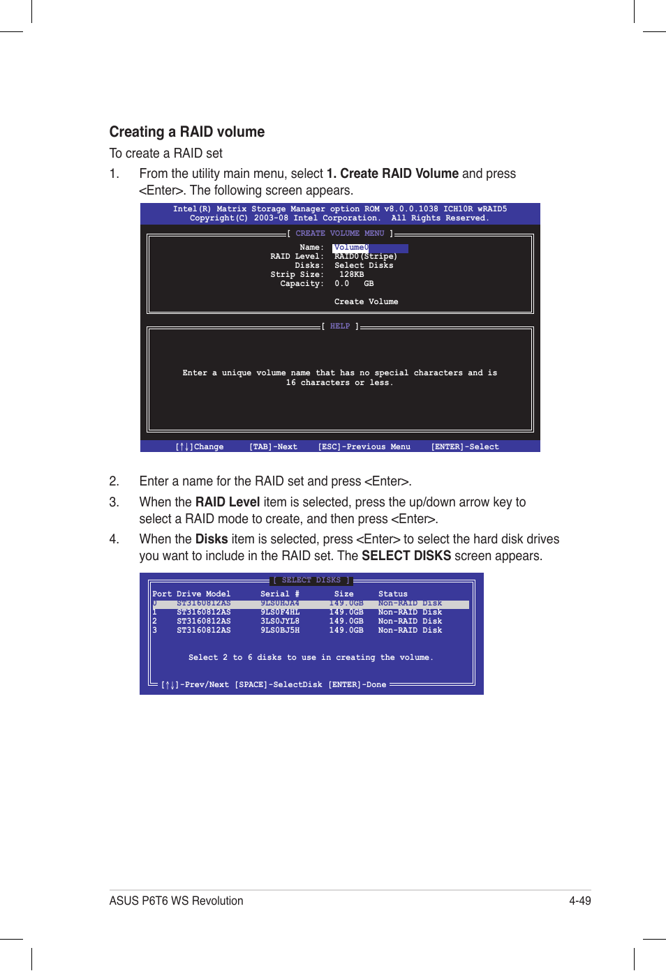 Creating a raid volume | Asus P6T6 WS Revolution User Manual | Page 157 / 184