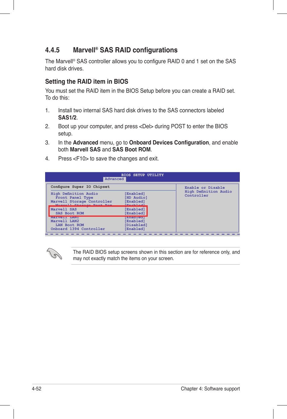 5 marvell® sas raid configurations, Marvell, Sas raid configurations -52 | 5 marvell, Sas raid configurations, Setting the raid item in bios, The marvell | Asus P6T6 WS Revolution User Manual | Page 160 / 184