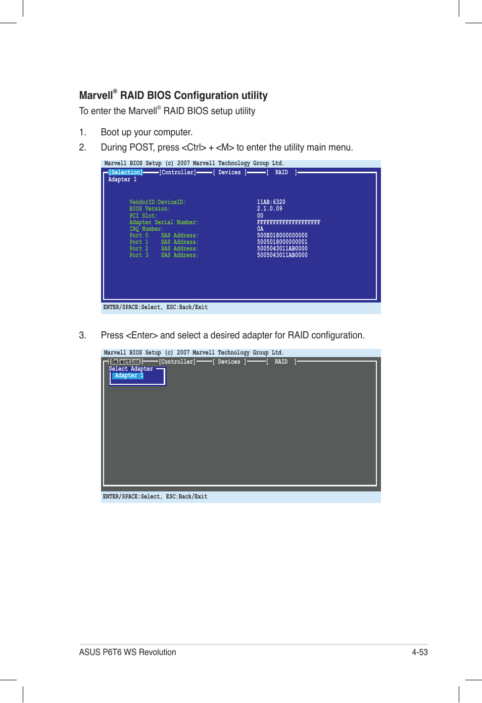 Marvell, Raid bios configuration utility | Asus P6T6 WS Revolution User Manual | Page 161 / 184