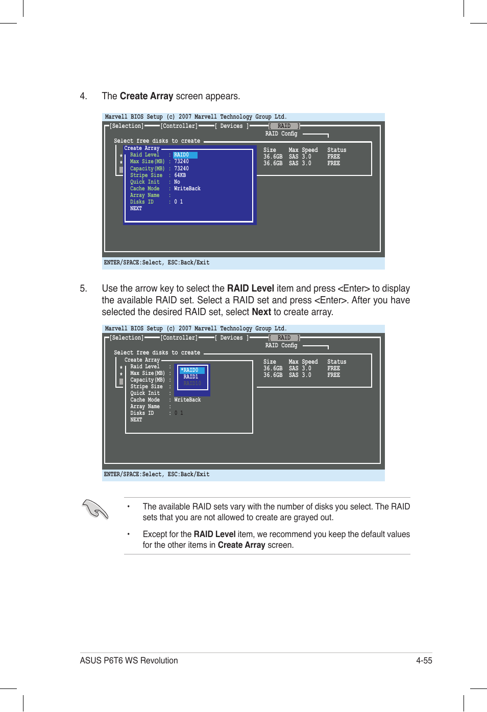 The create array screen appears | Asus P6T6 WS Revolution User Manual | Page 163 / 184