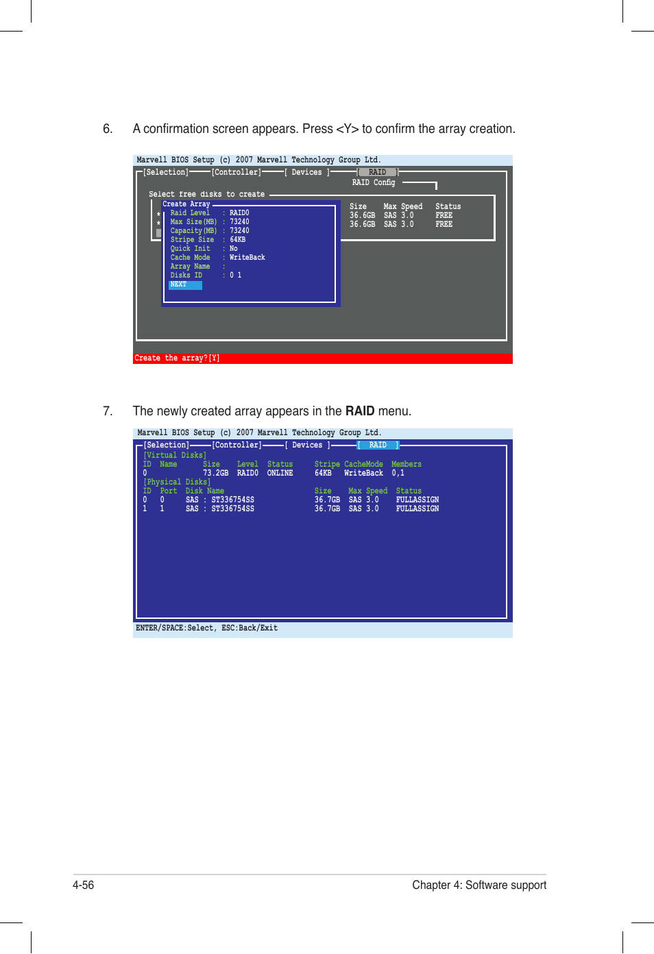 The newly created array appears in the raid menu | Asus P6T6 WS Revolution User Manual | Page 164 / 184