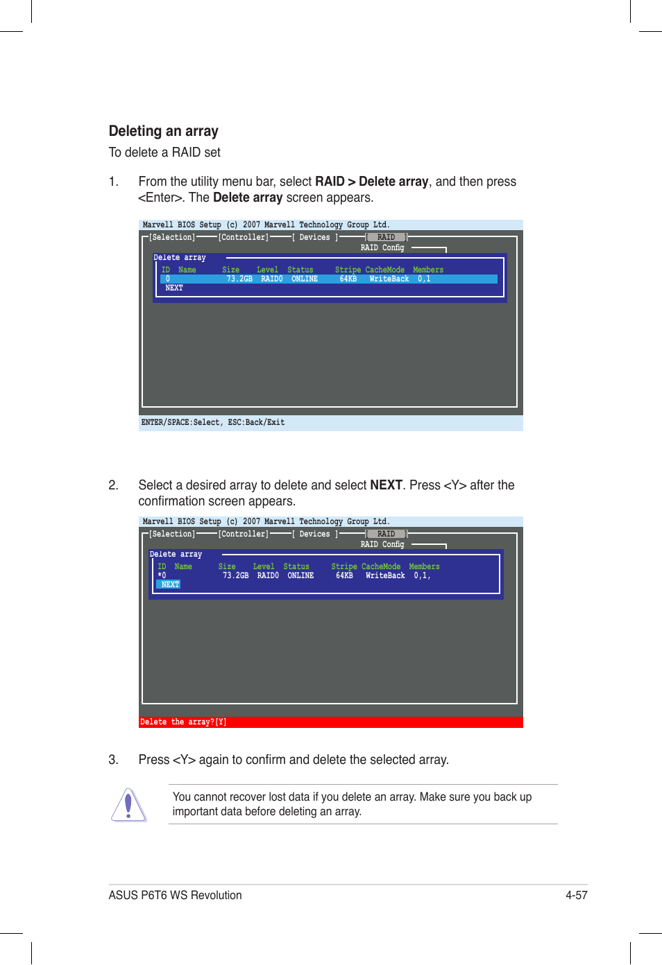 Deleting an array | Asus P6T6 WS Revolution User Manual | Page 165 / 184