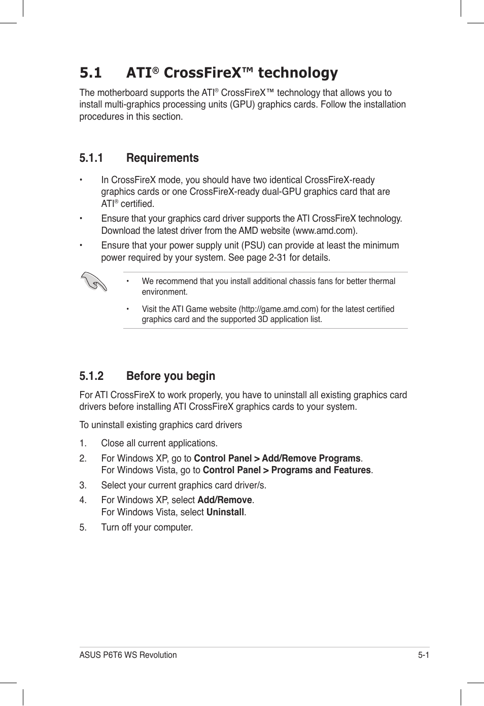 1 ati® crossfirex™ technology, 1 requirements, 2 before you begin | Crossfirex™ technology -1, Requirements -1, Before you begin -1, 1 ati, Crossfirex™ technology | Asus P6T6 WS Revolution User Manual | Page 175 / 184