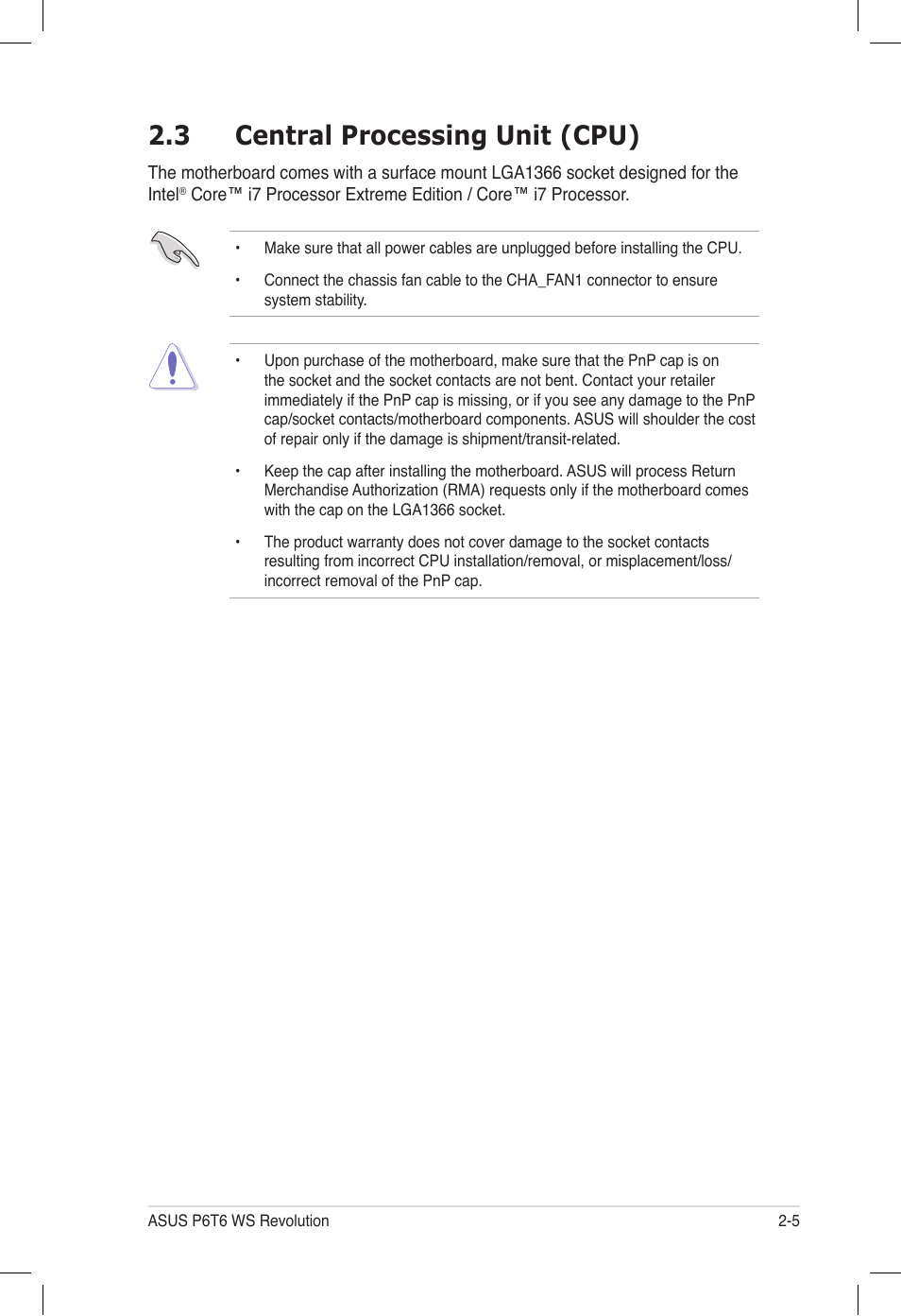 3 central processing unit (cpu), Central processing unit (cpu) -5 | Asus P6T6 WS Revolution User Manual | Page 31 / 184