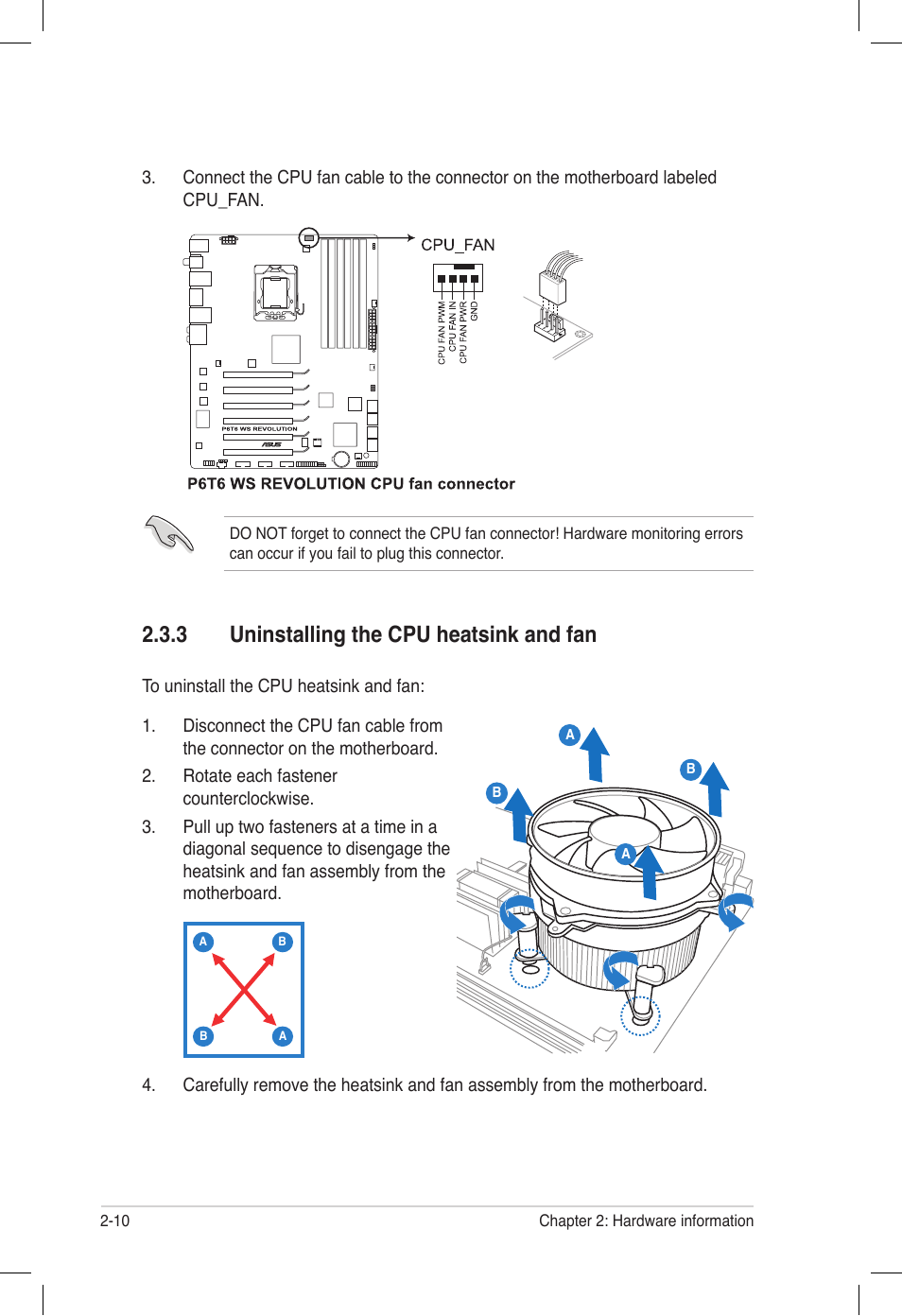 3 uninstalling the cpu heatsink and fan, Uninstalling the cpu heatsink and fan -10 | Asus P6T6 WS Revolution User Manual | Page 36 / 184