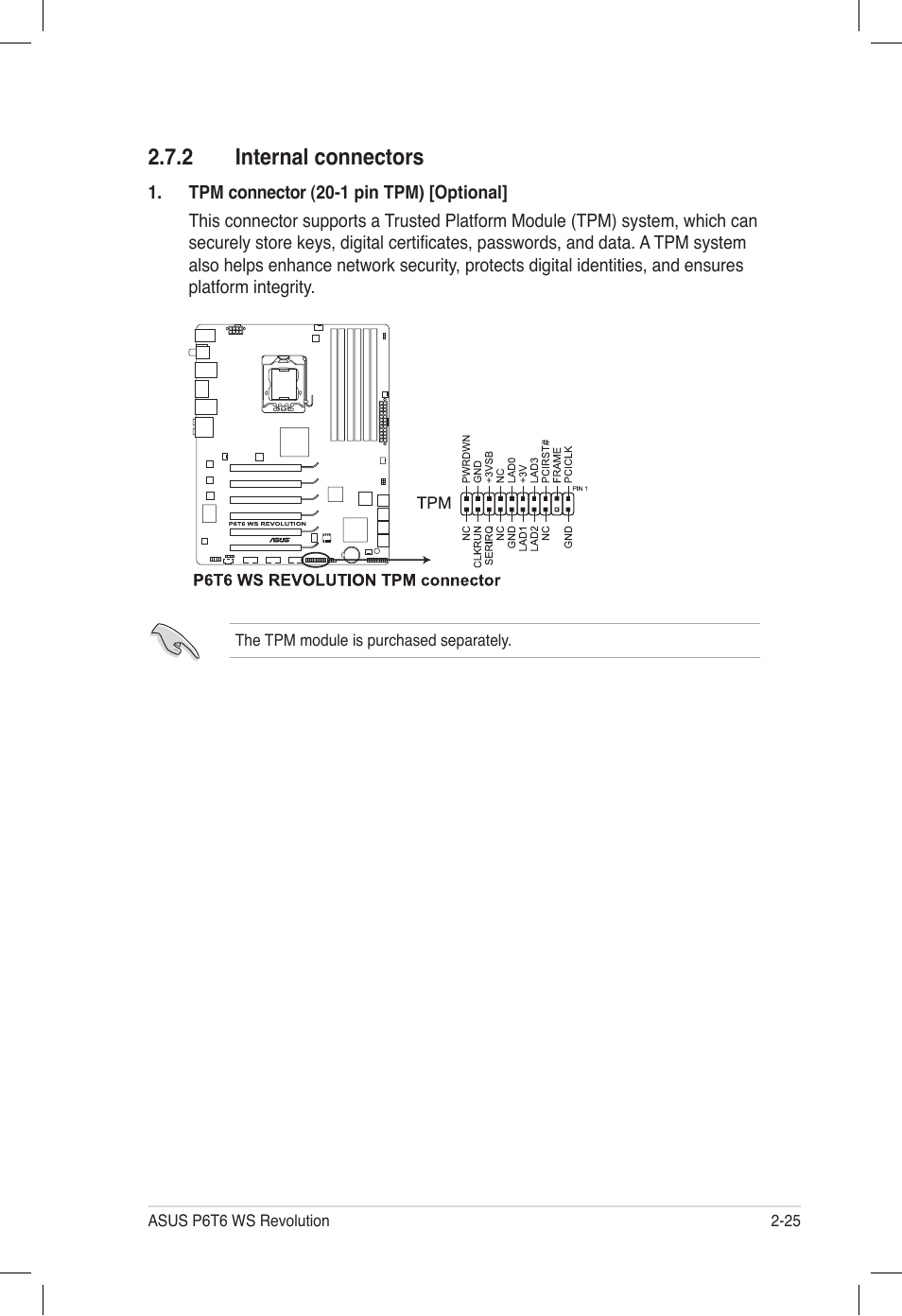 2 internal connectors, Internal connectors -25 | Asus P6T6 WS Revolution User Manual | Page 51 / 184