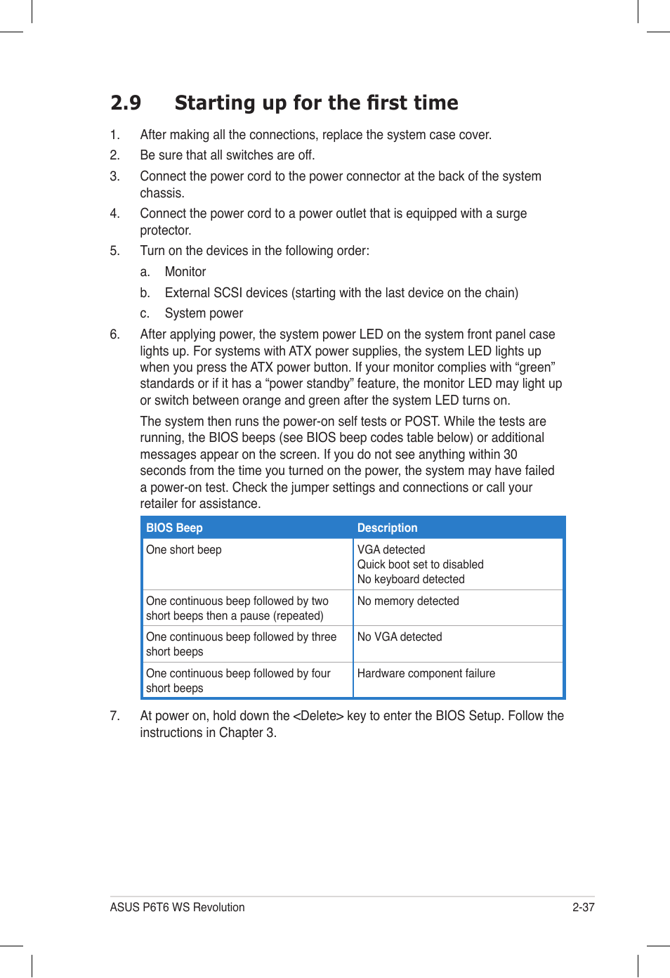 9 starting up for the first time, Starting up for the first time -37 | Asus P6T6 WS Revolution User Manual | Page 63 / 184