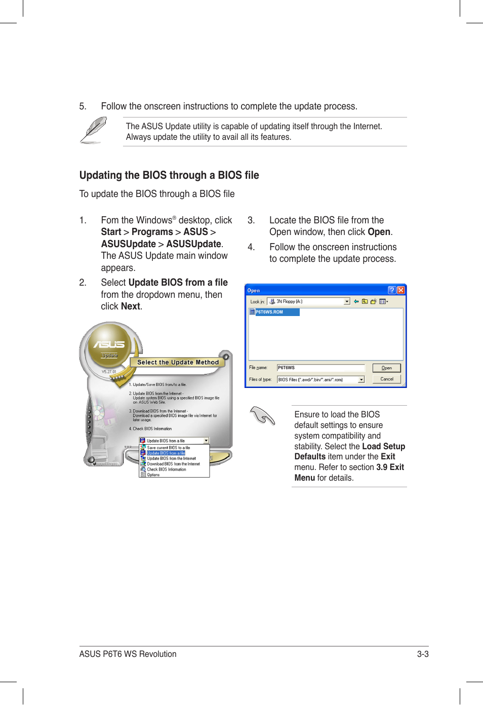 Updating the bios through a bios file | Asus P6T6 WS Revolution User Manual | Page 69 / 184