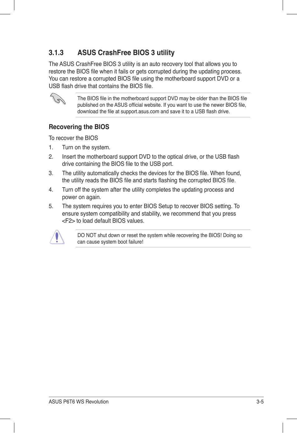 3 asus crashfree bios 3 utility, Asus crashfree bios 3 utility -5 | Asus P6T6 WS Revolution User Manual | Page 71 / 184