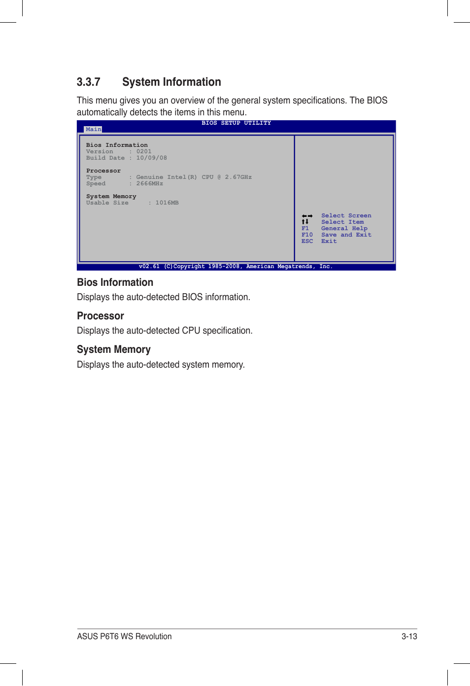 7 system information, System information -13, Bios information | Processor | Asus P6T6 WS Revolution User Manual | Page 79 / 184