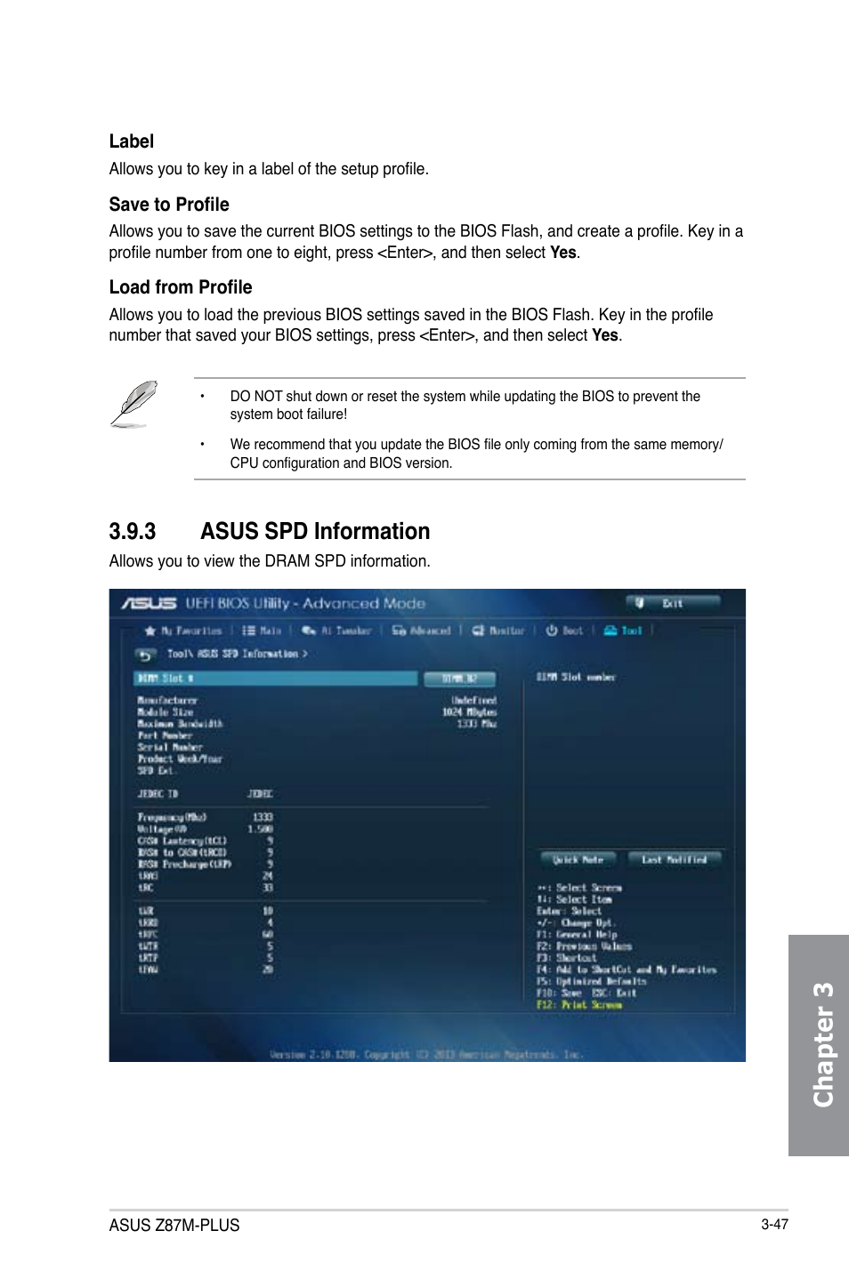 Chapter 3, 3 asus spd information | Asus Z87M-PLUS User Manual | Page 105 / 164