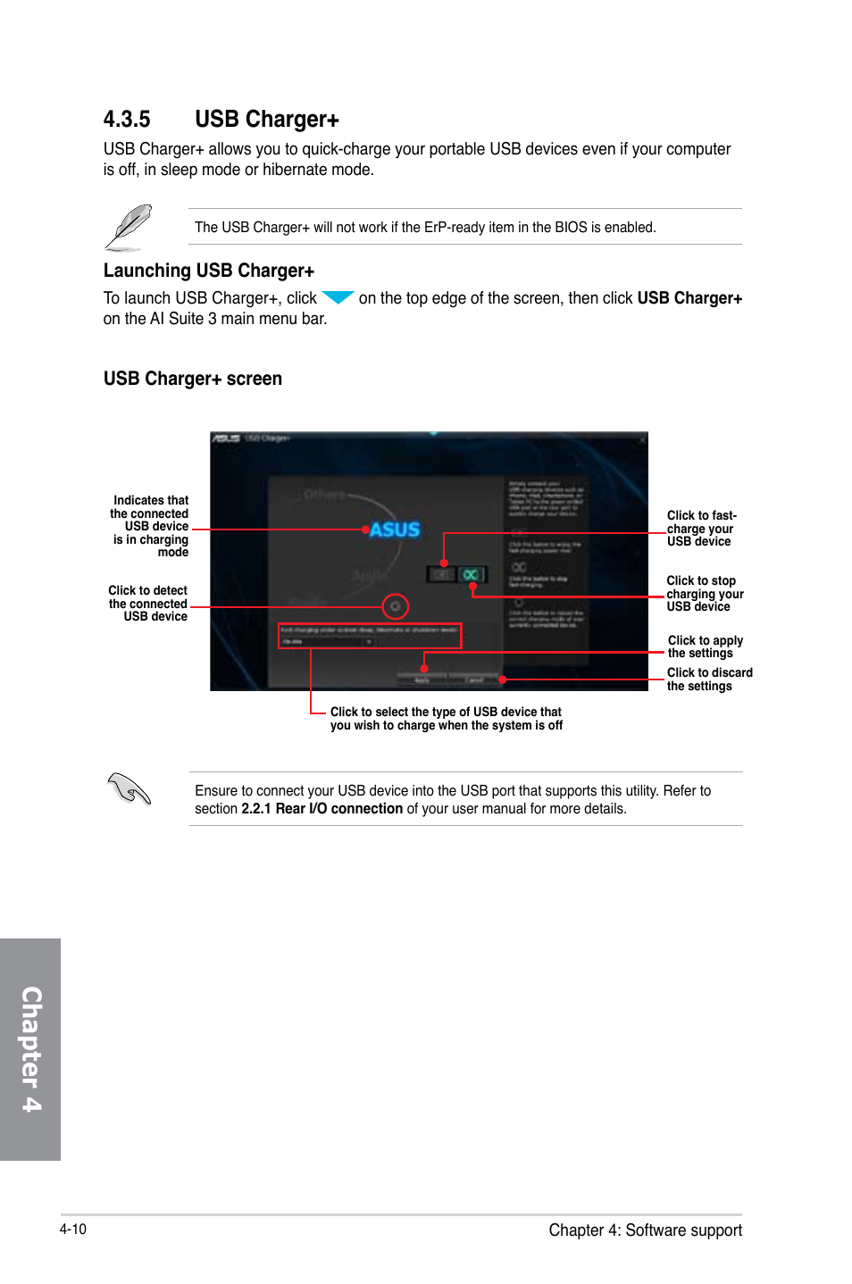 Chapter 4, 5 usb charger, Launching usb charger | Usb charger+ screen | Asus Z87M-PLUS User Manual | Page 126 / 164
