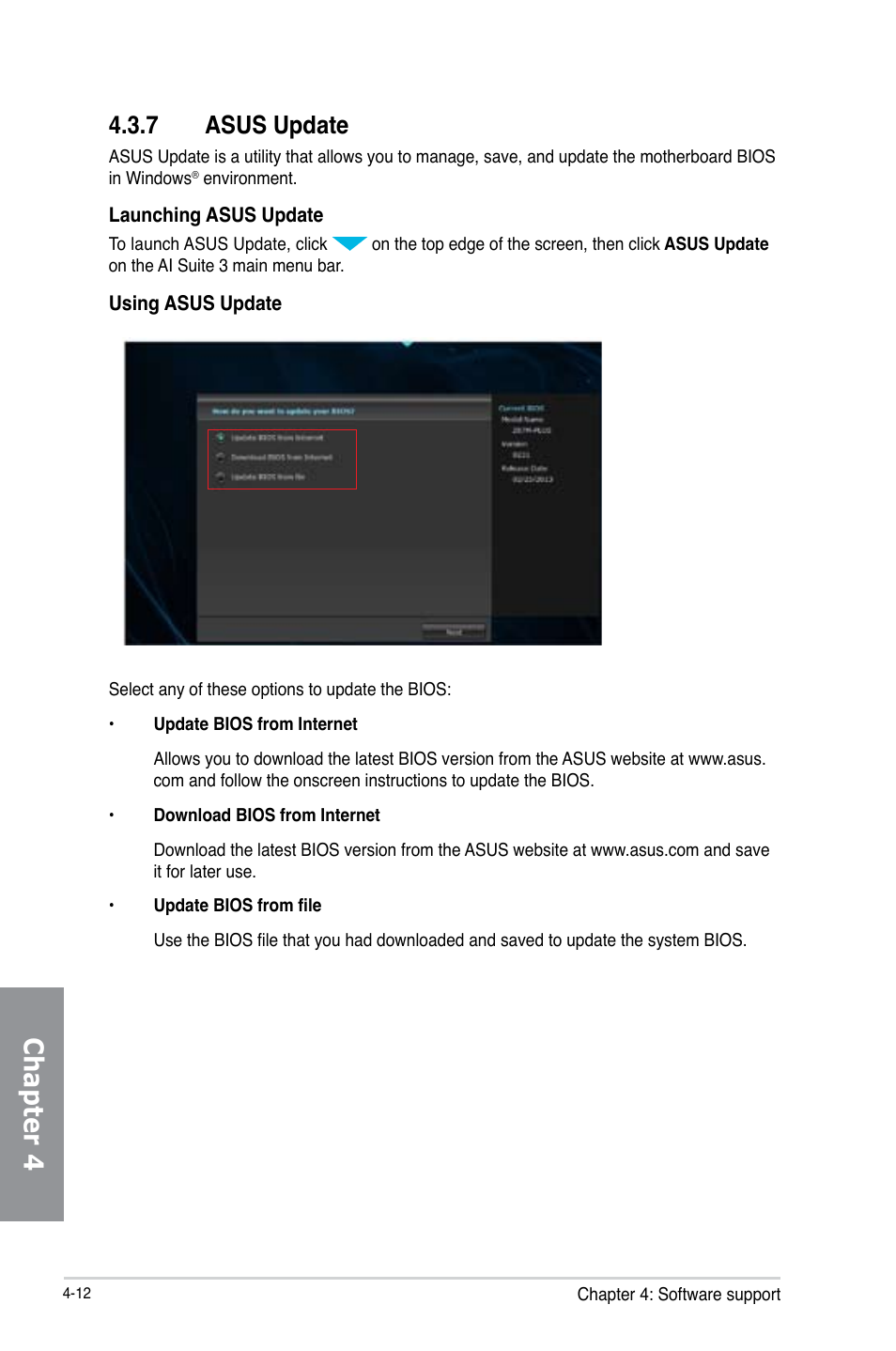 Chapter 4, 7 asus update | Asus Z87M-PLUS User Manual | Page 128 / 164