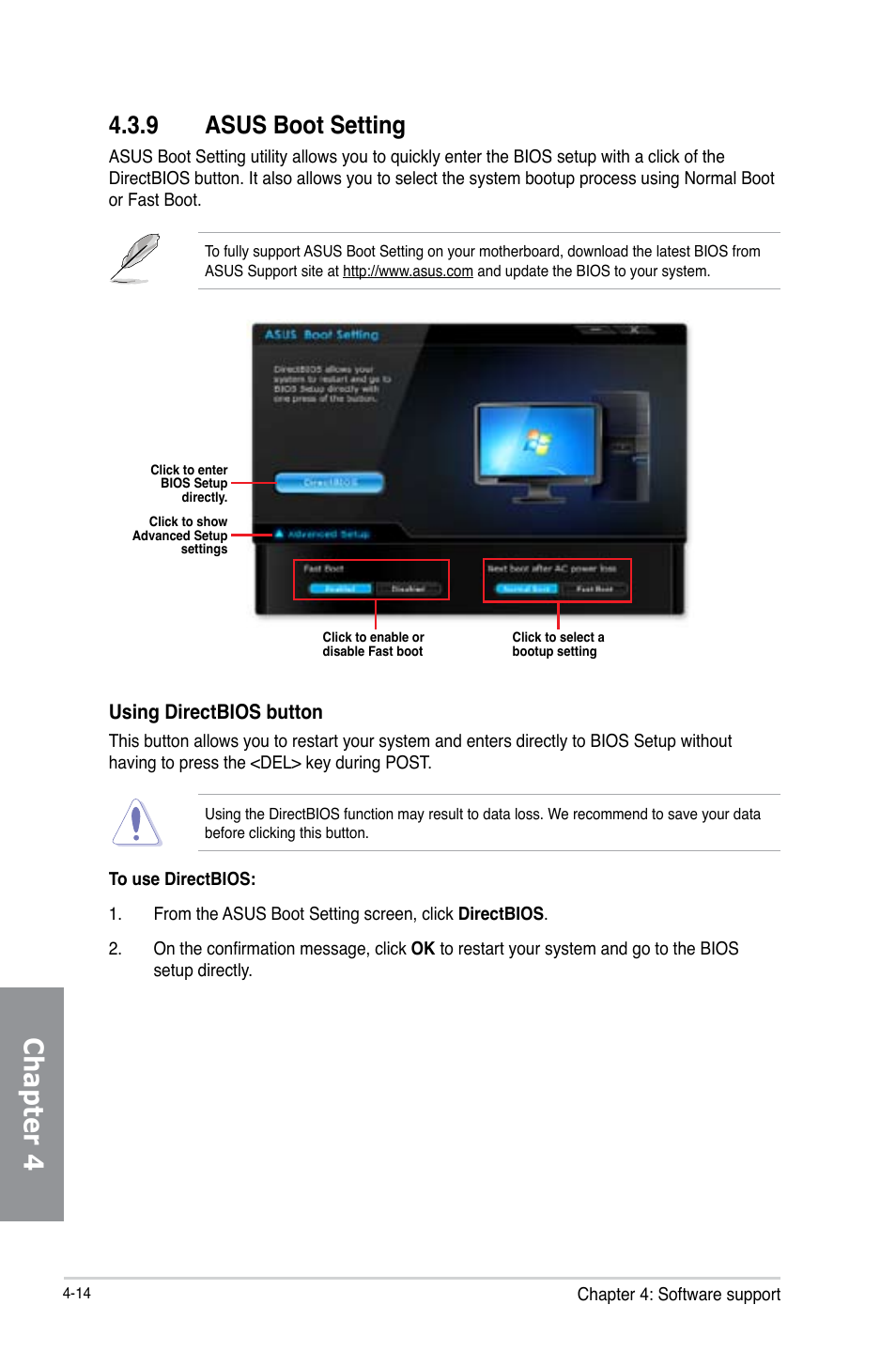 Chapter 4, 9 asus boot setting | Asus Z87M-PLUS User Manual | Page 130 / 164