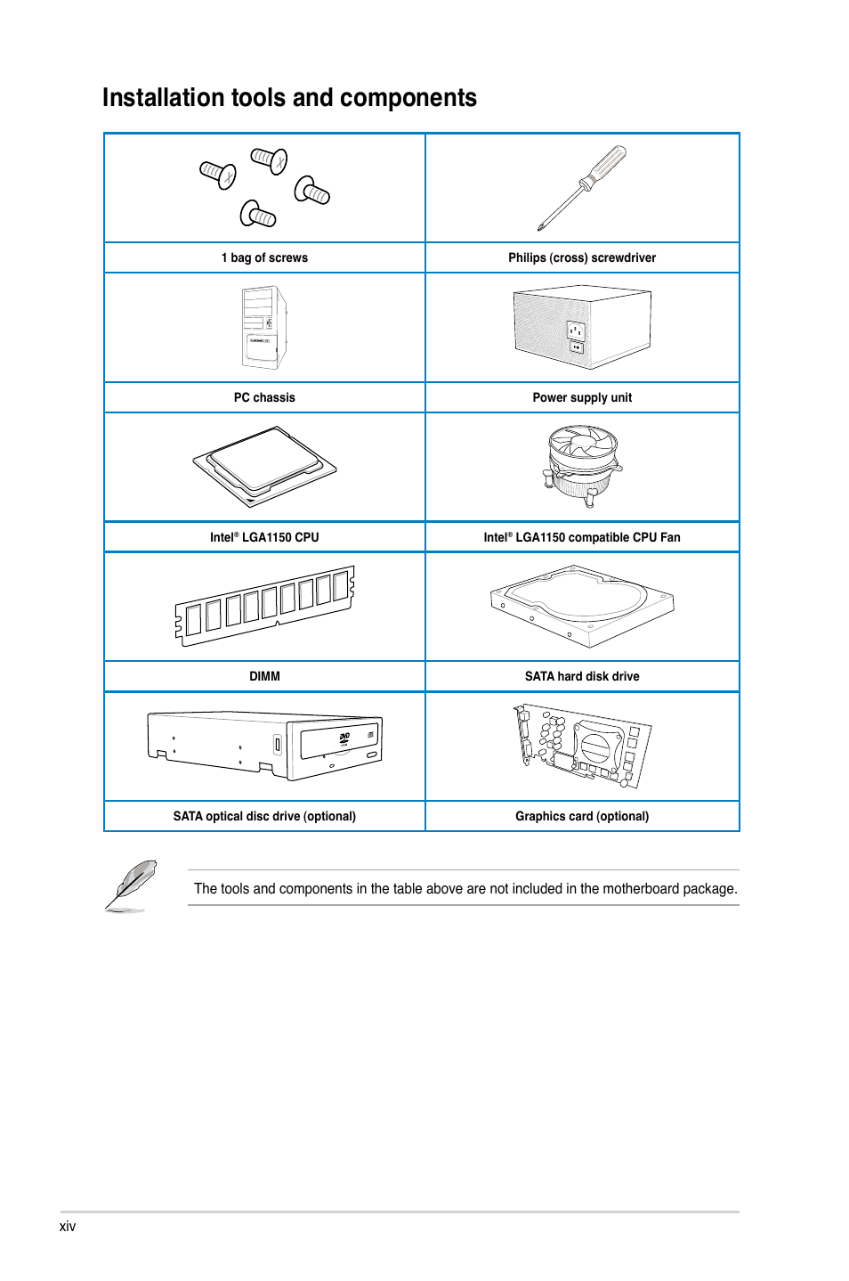 Installation tools and components | Asus Z87M-PLUS User Manual | Page 14 / 164