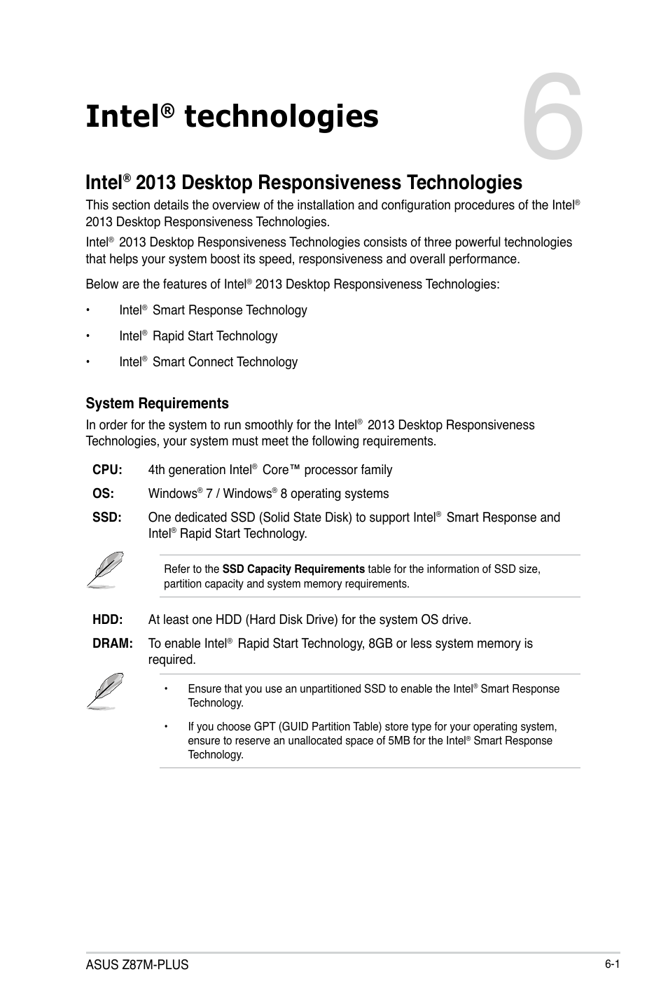 Intel, Technologies, Chapter 6 | 2013 desktop responsiveness technologies | Asus Z87M-PLUS User Manual | Page 141 / 164