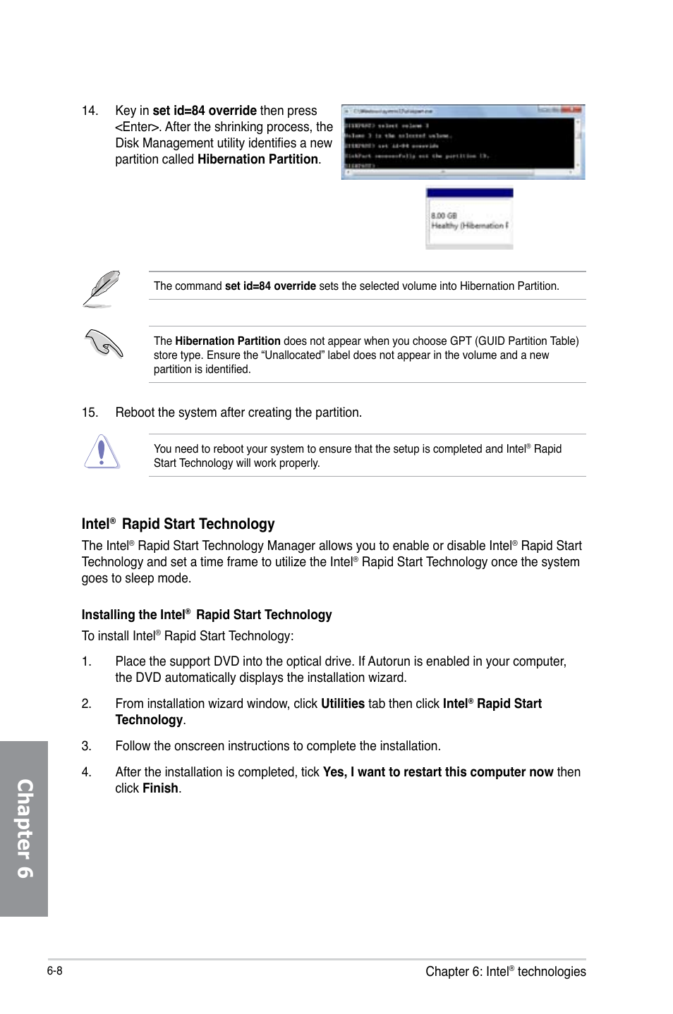 Chapter 6, Intel, Rapid start technology | Asus Z87M-PLUS User Manual | Page 148 / 164