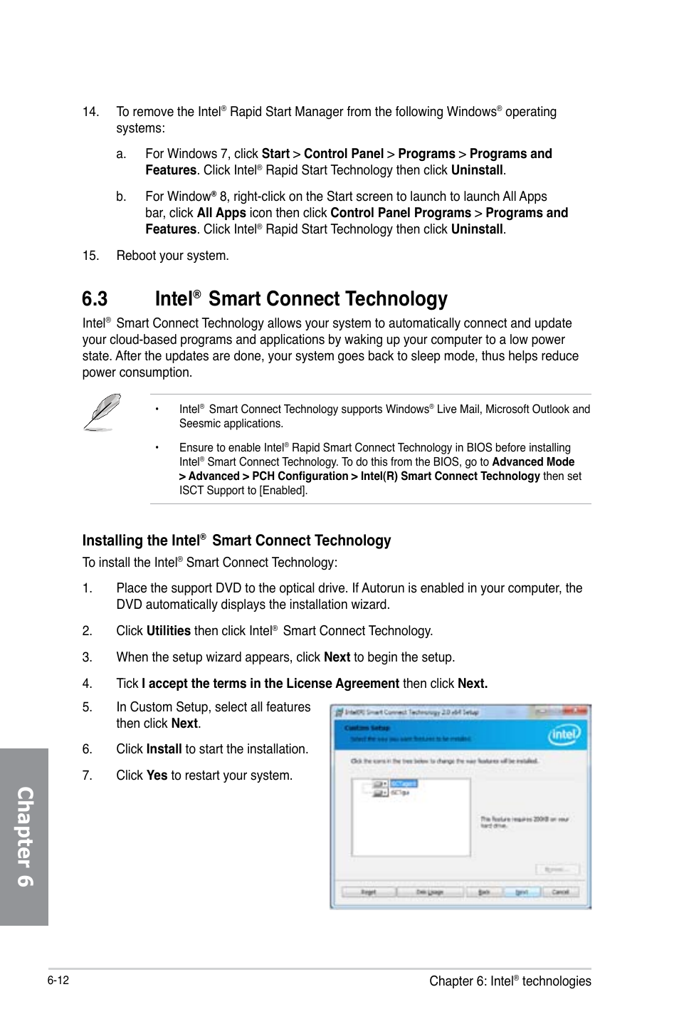 Chapter 6, 3 intel, Installing the intel | Smart connect technology | Asus Z87M-PLUS User Manual | Page 152 / 164