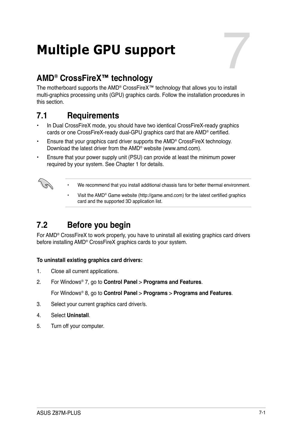 Multiple gpu support, Chapter 6, Crossfirex™ technology | 1 requirements, 2 before you begin | Asus Z87M-PLUS User Manual | Page 157 / 164