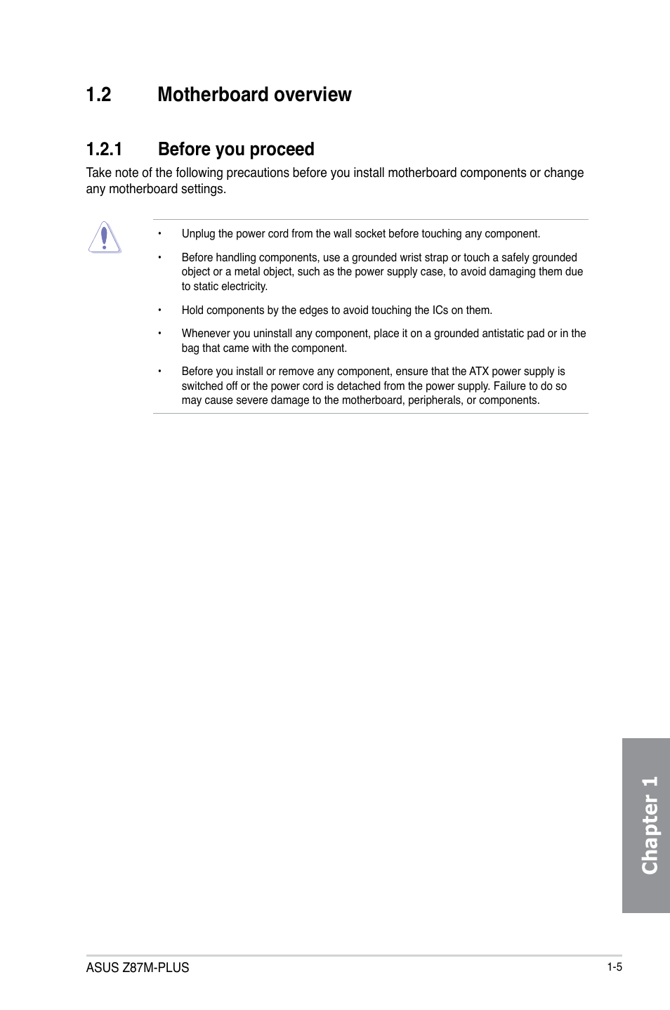 Chapter 1 1.2 motherboard overview, 1 before you proceed | Asus Z87M-PLUS User Manual | Page 19 / 164