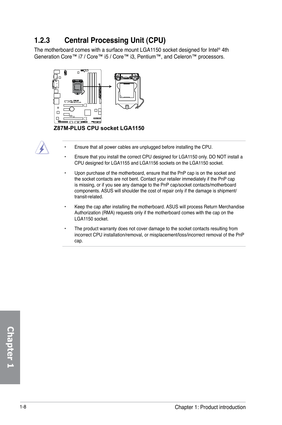 Chapter 1, 3 central processing unit (cpu) | Asus Z87M-PLUS User Manual | Page 22 / 164