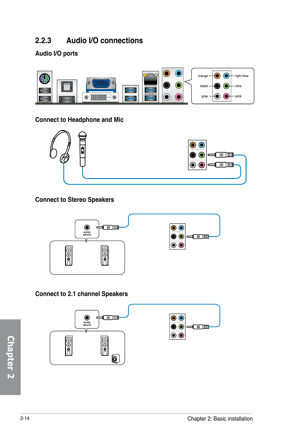 Chapter 2, 3 audio i/o connections | Asus Z87M-PLUS User Manual | Page 56 / 164