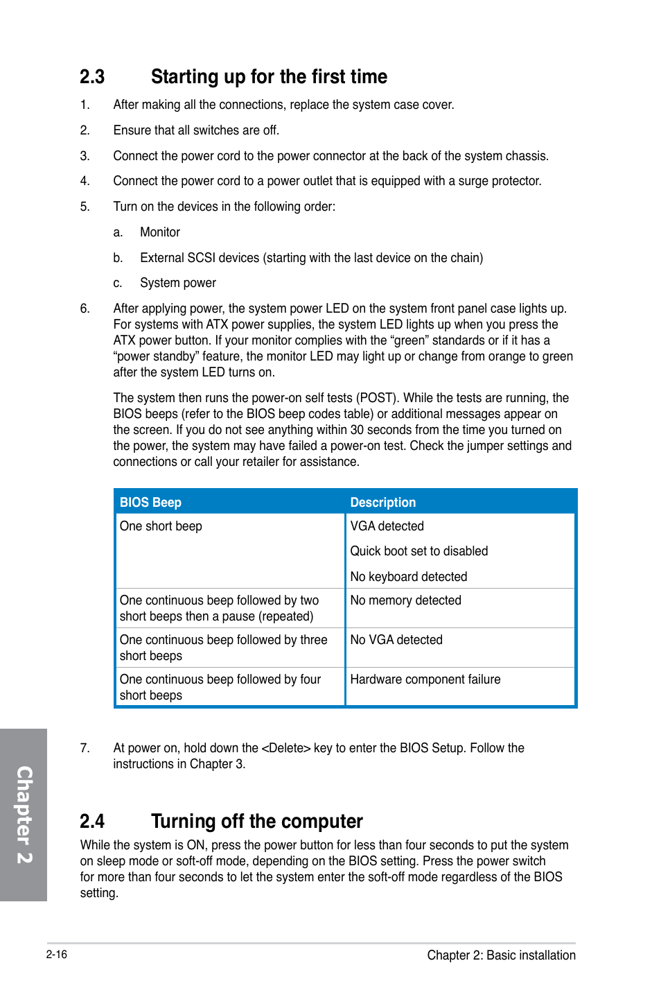 Chapter 2 2.3 starting up for the first time, 4 turning off the computer | Asus Z87M-PLUS User Manual | Page 58 / 164