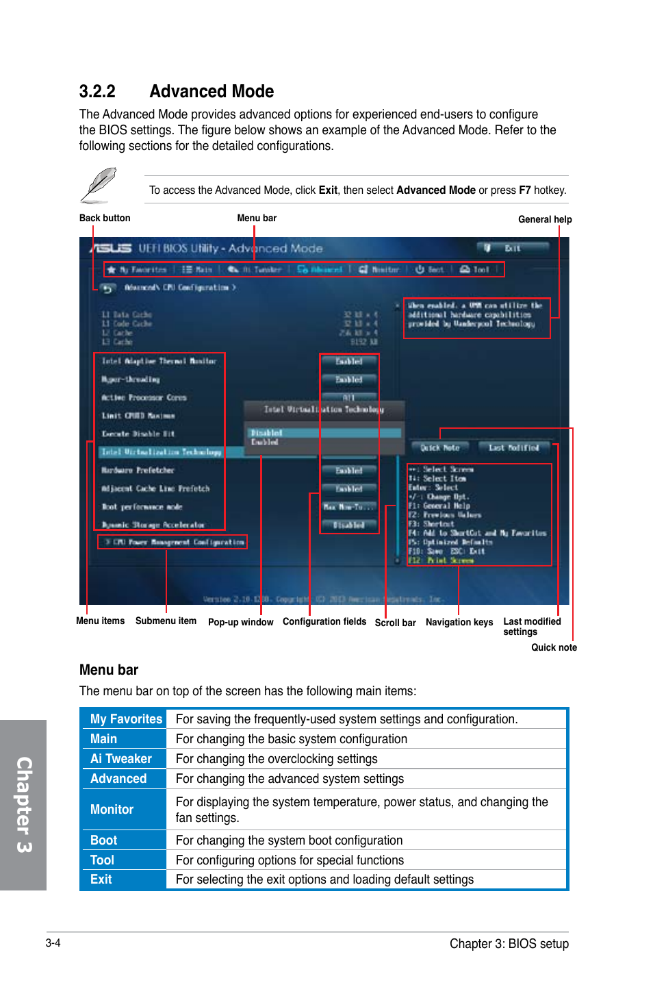 Chapter 3, 2 advanced mode | Asus Z87M-PLUS User Manual | Page 62 / 164