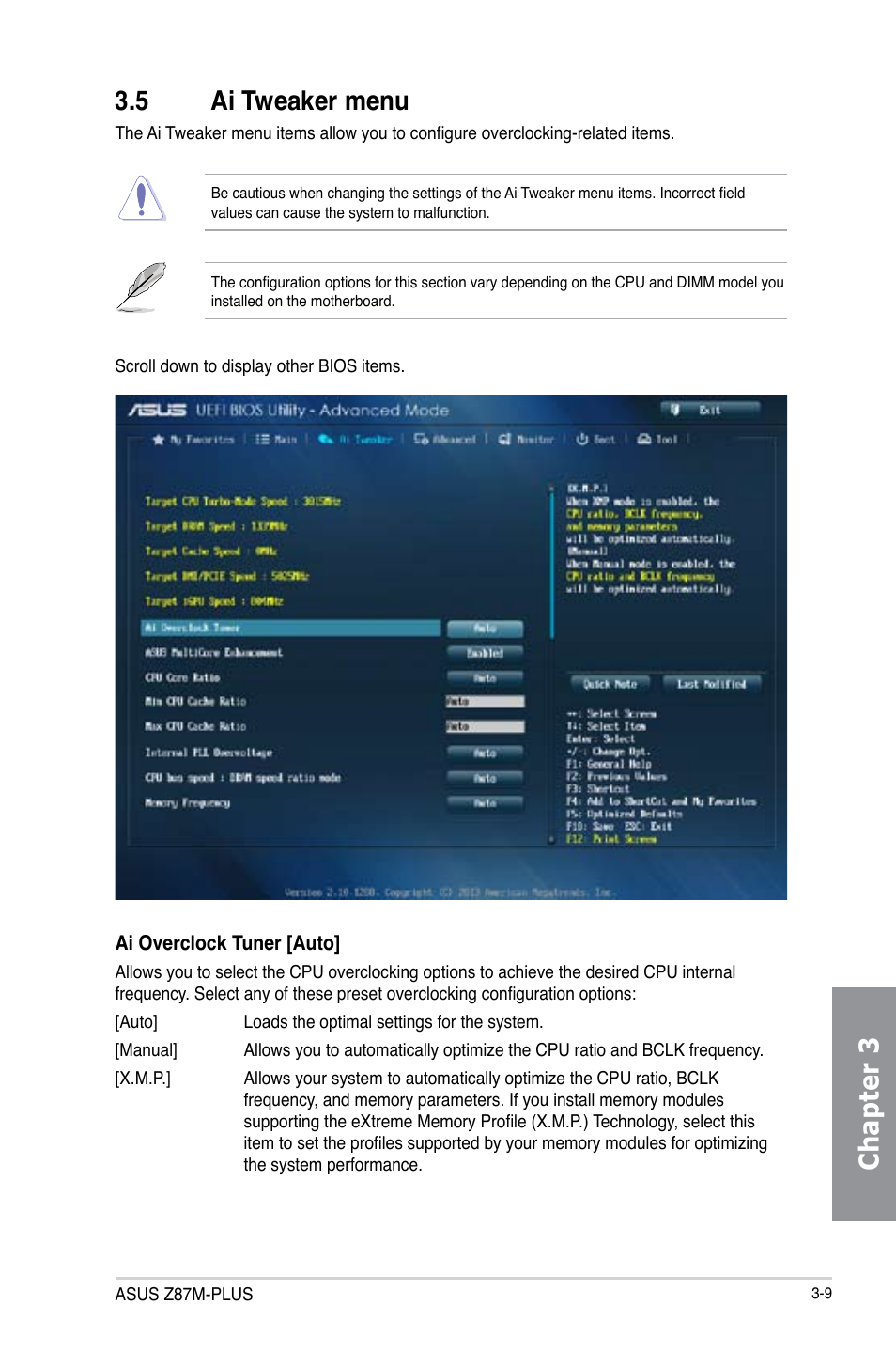 Chapter 3 3.5 ai tweaker menu | Asus Z87M-PLUS User Manual | Page 67 / 164